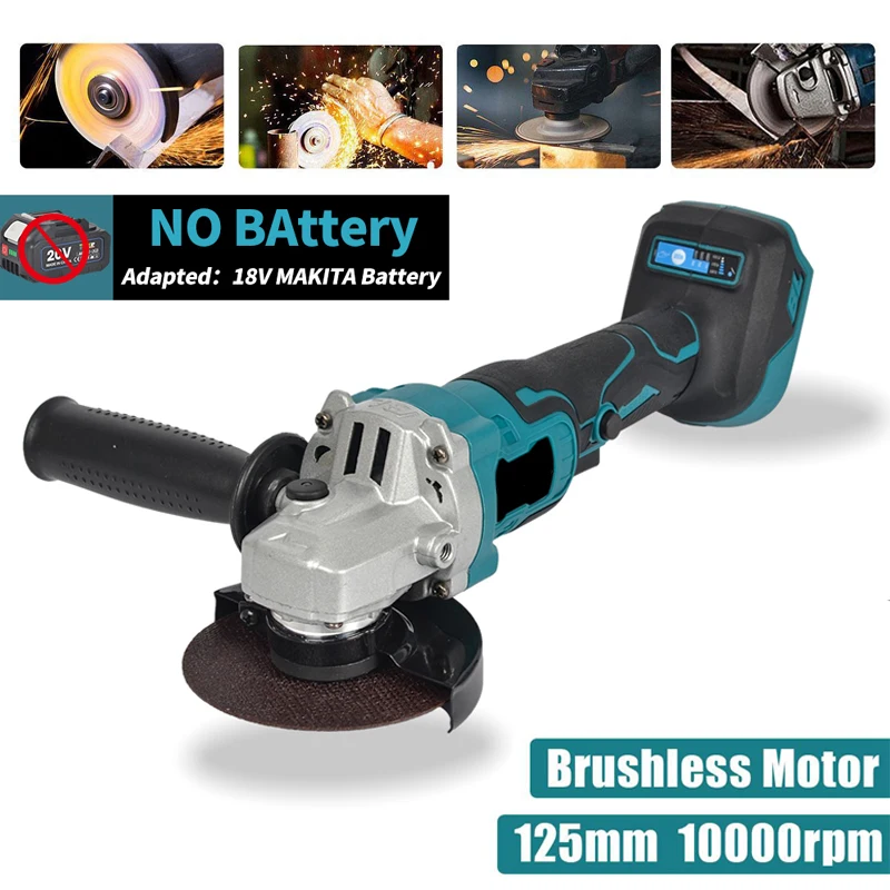 

125mm M14 Brushless Cordless Electric Angle Grinder Machine DIY Woodworking Polisher Power Tool For Makita 18V Battery