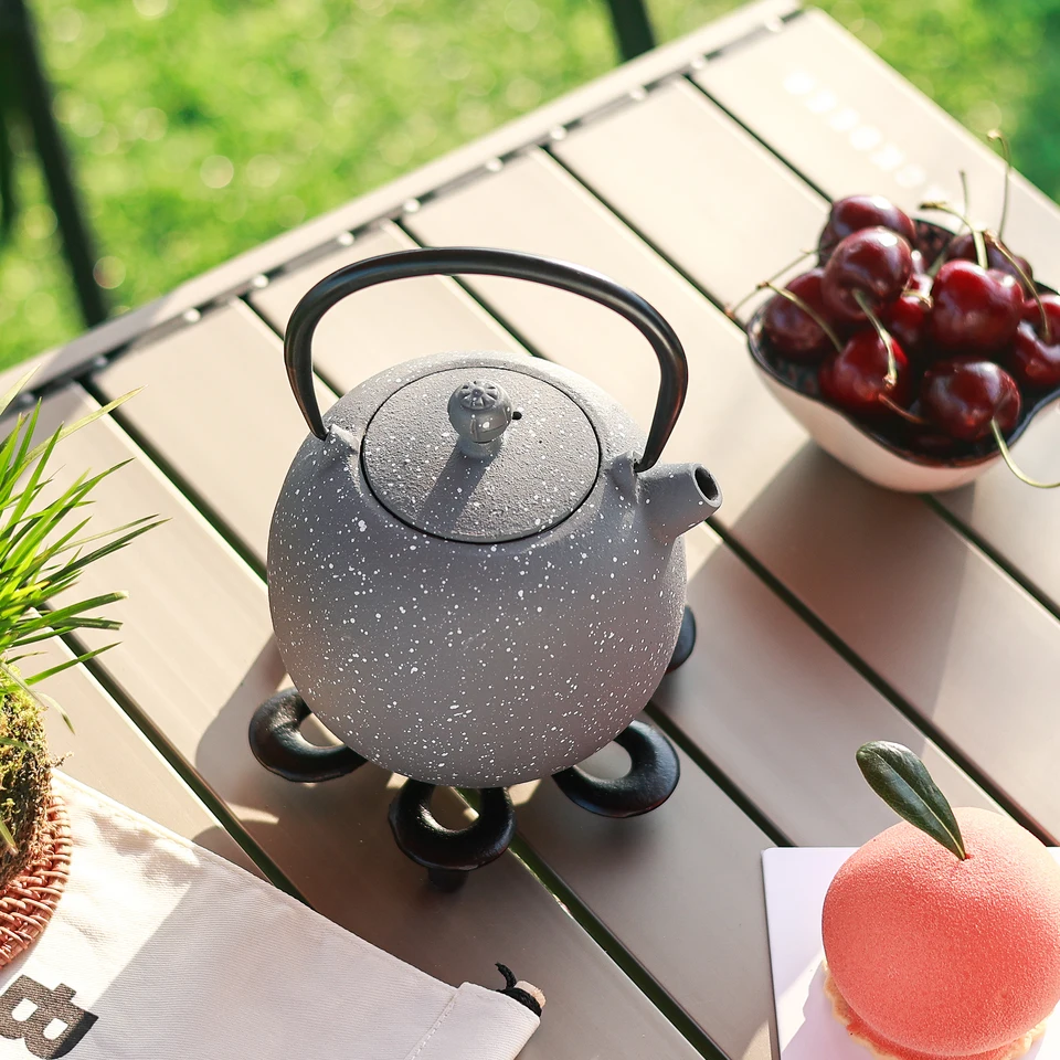 Teiera giapponese in ghisa con sottopentola, grande capacità, 1200 ml, infusore per tè in ghisa, cassaforte per piano cottura, rivestita con interno smaltato, teiera verde