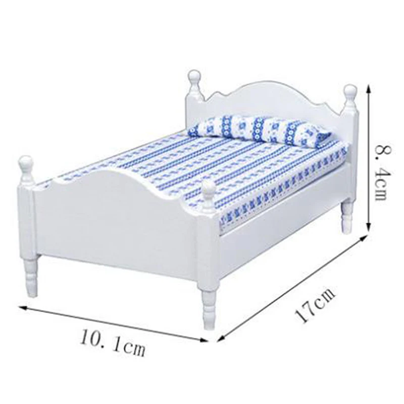 1:12 Dollhouse Miniature Bed White European Single Bed With Drawer Bedroom Furniture Model Decor Toy Doll House Accessories