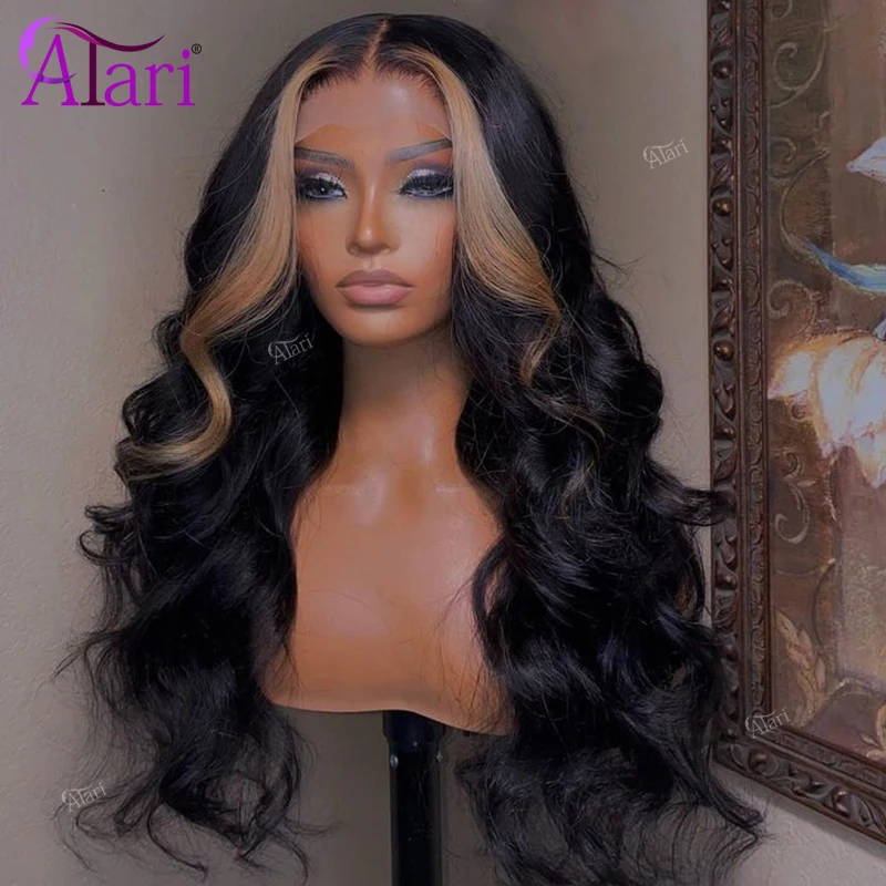

Blonde Stripe with Black Human HairBody Wave Wig Pre Plucked Ombre 1B 27 Transparent 13x4 13x6 Lace Frontal Wig for Black Women