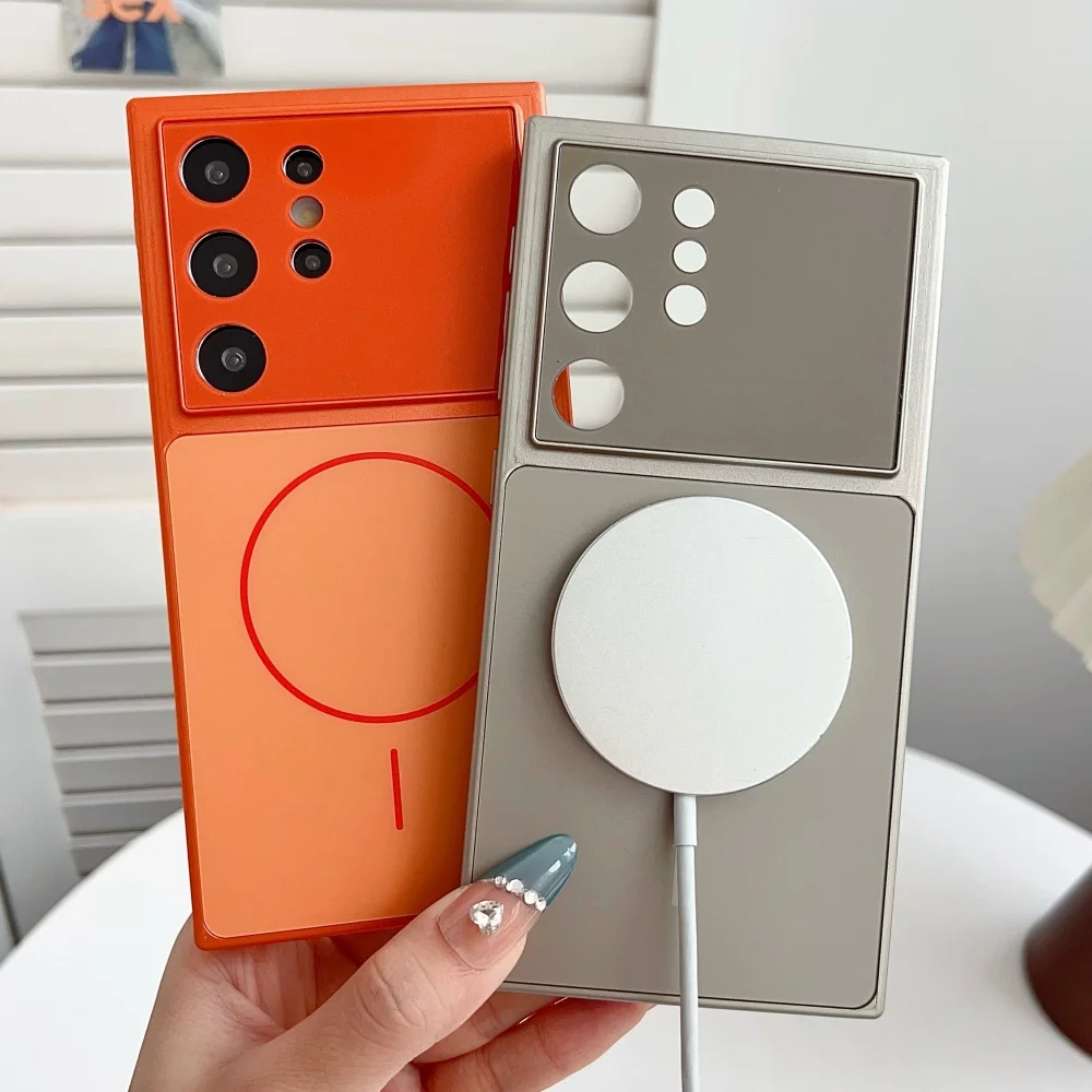 Metallic Paint Magnetic Case with Large Window Camera Protection and Wireless Charging Compatibility