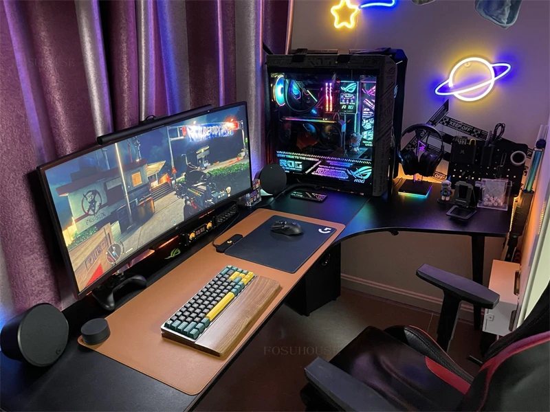 Description Picture 3 of itemNordic L Shaped Gaming Table Desktop Computer Desks Home Bedroom Writing Office Table Corner Gaming Desks Double Computer Tables