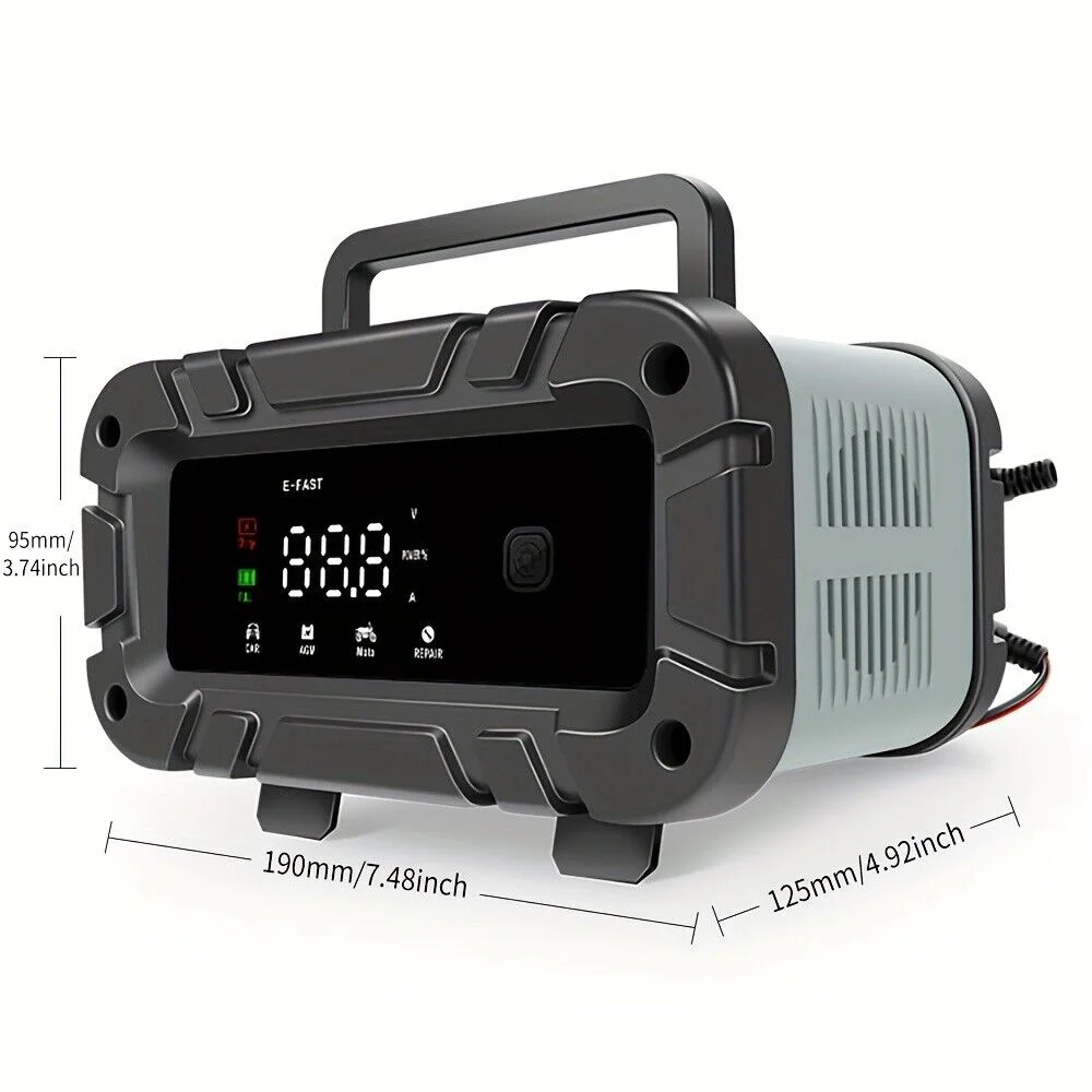 10A/6A/5A Fully Automatic Battery Charger 12V/24V Car Motorcycle Level 7 Charging Pulse Repair for Car Motorcycle AGM GEL WET