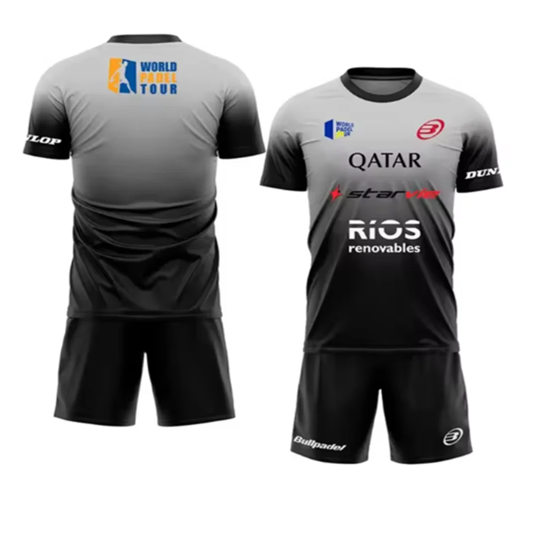 New men's Padel tennis t-shirt training suit advanced gradient shorts and T-shirt set summer quick drying sports two-piece set 2