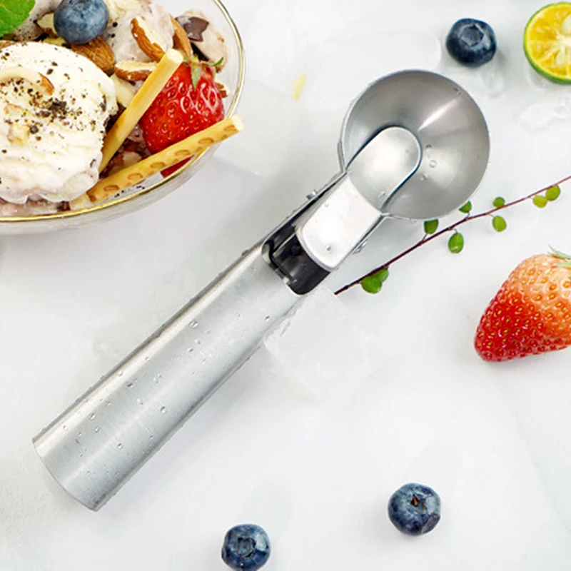 Ice Cream Scoop Stainless Steel Ice Cream Spoon Metal Kitchen Icecream Scooper Melon Fruit Baller Cookie Spoon Kitchen Gadgets