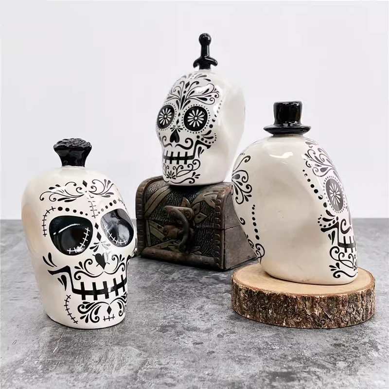 Skull Shape Ceramic Spice Bottle Halloween Seasoning Jar Pepper Shaker Jar Salt Shaker Spice Container Set Home Decor
