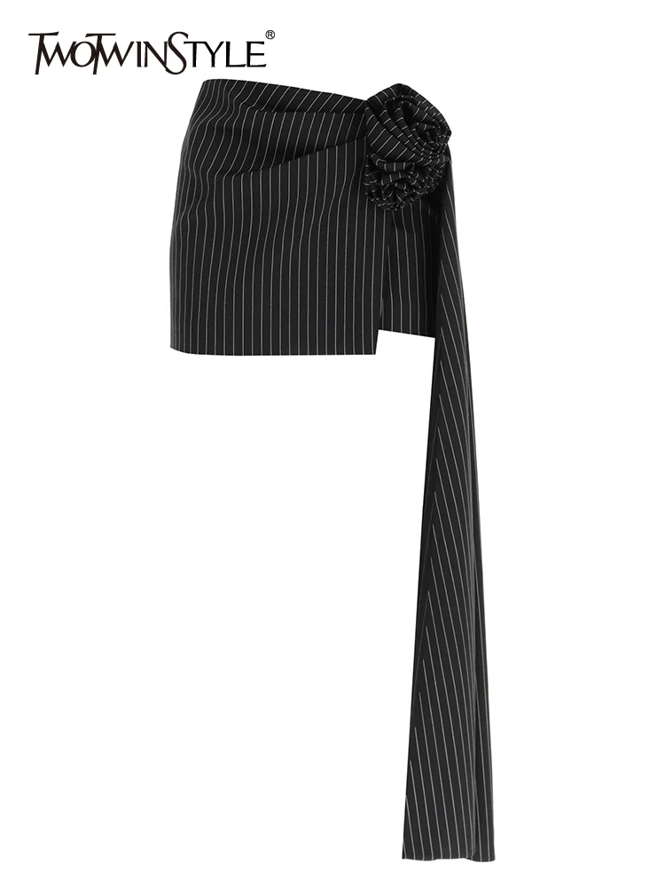 

TWOTWINSTYLE Striped Skirts For Women High Waist Patchwork Floral A Line Temperament Skirt Female Fashion Style Clothing 2023