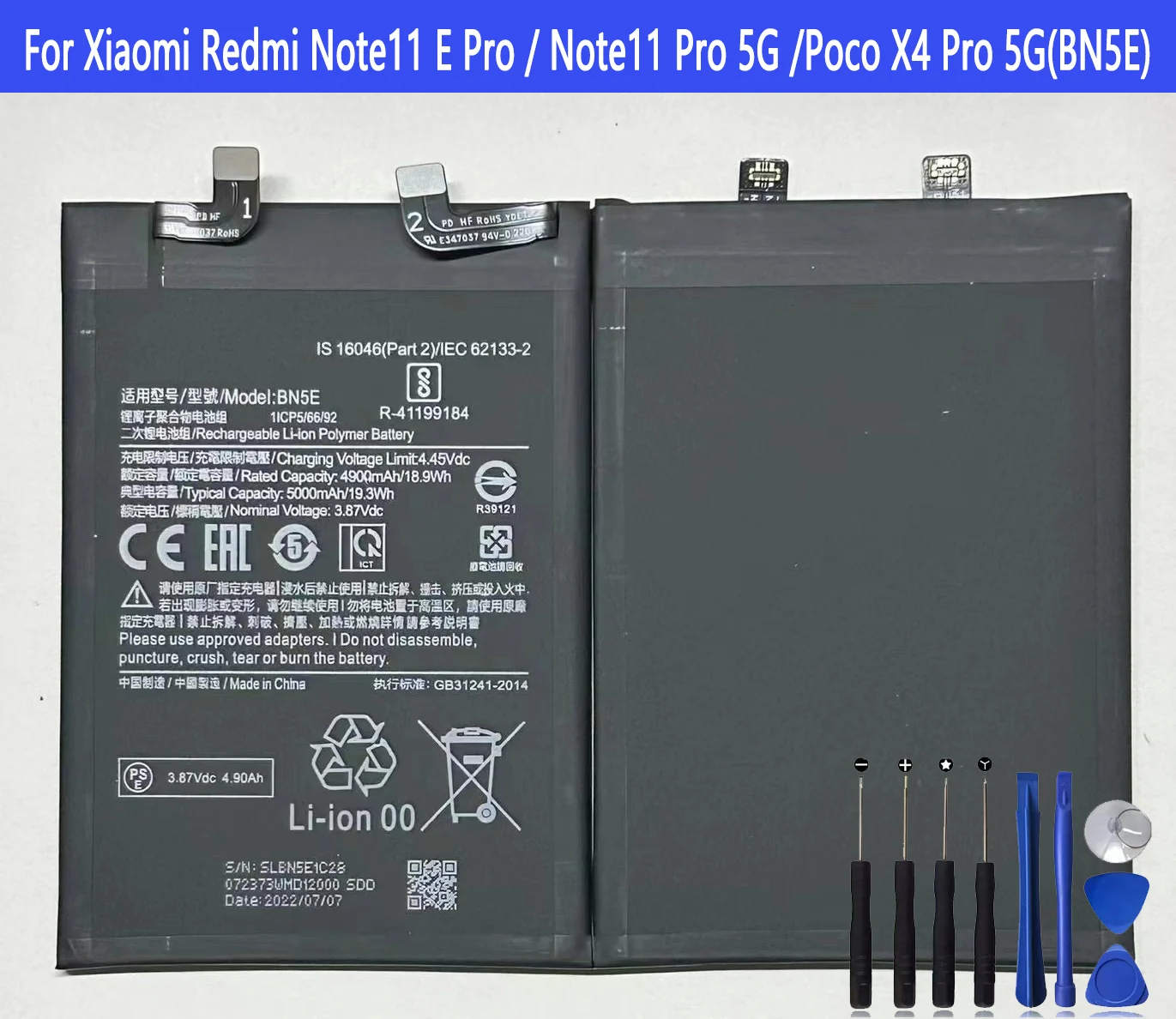 

BN5E Battery For Xiaomi Redmi Note11 E Pro / Note11 Pro 5G /Poco X4 Pro 5G Original Capacity Phone Batteries Bateria