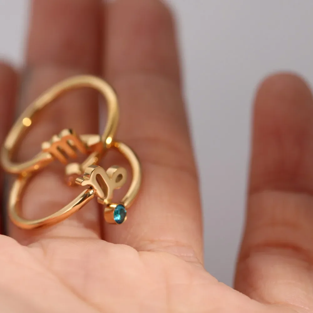 12 Constellation Symbol Adjustable Opening Rings Colour Crystal Zircon Birthstone Knuckle Ring Femal Charm Jewelry Birthday Gift