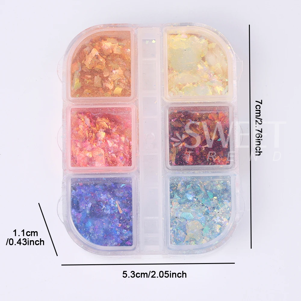 SWEET TREND-6 Farbverlaufende Opal-Nagelglitzer-Pailletten, Aurora Holographische Chamäleon-Meerjungfrauen-Flocken, Funkelnde Nagelfolien für Maniküre – Detail 2