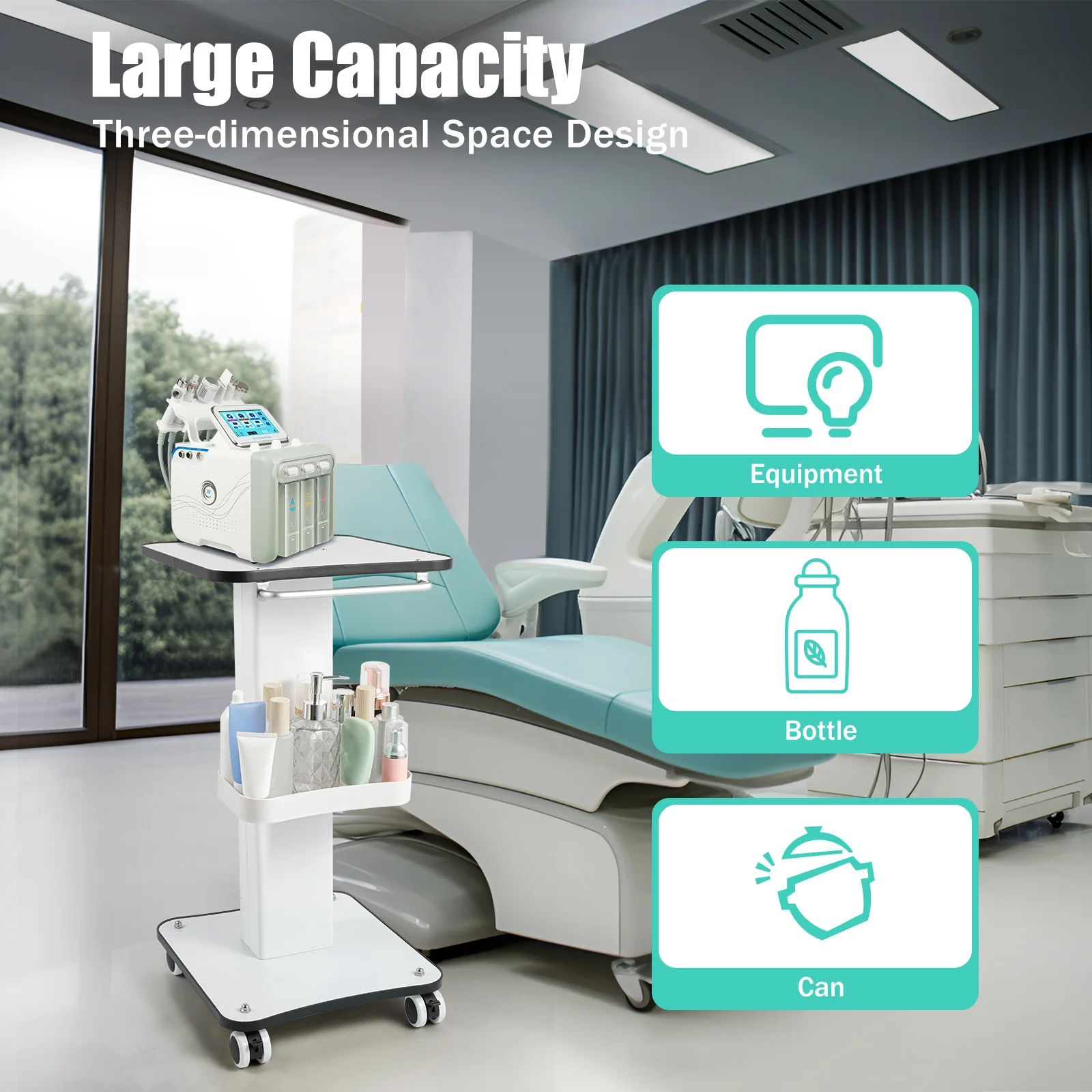 Description Picture 3 of itemBeauty Trolley Salon Rolling Cart Mobile Salon Spa Rolling Trolley Stand Cart with Wheel Beauty Trolley Instrument Tray White
