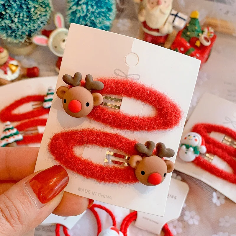 2pcs Christmas Socks Penguin Hair Clips for Kids Non-Slip Rubber Grips Hairpins for Girls Festive Hair Accessories for Children