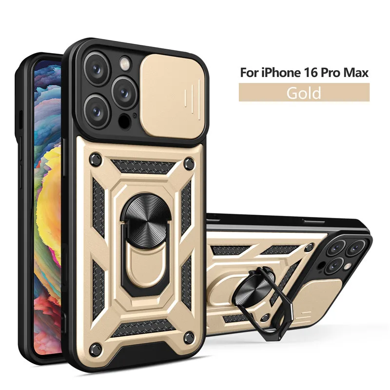 Military Grade Bumper Armor Case with Ring Cover and Slide Lens Protector