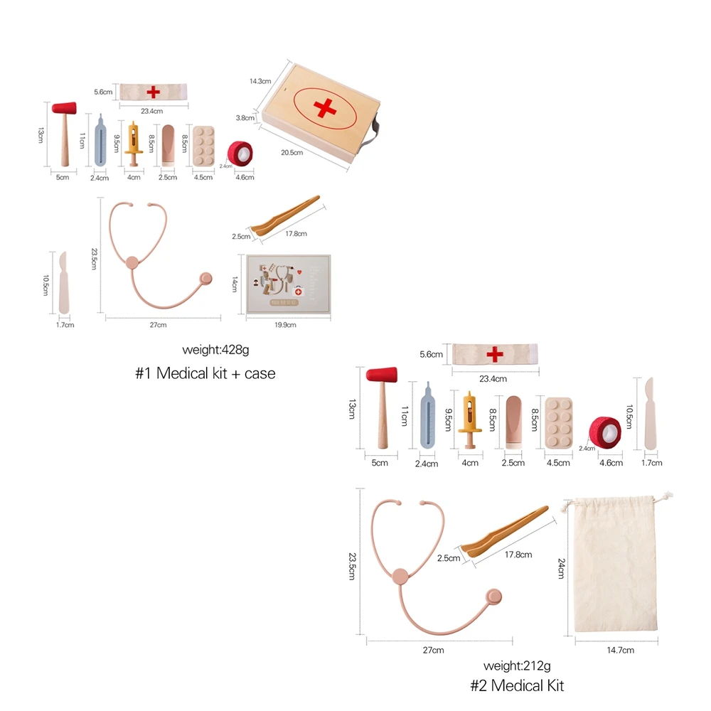 Children Doctor Toy Set Wooden Simulation Medical Box Baby Play House Games Educational Toys Children Montessori Toy Gifts 6