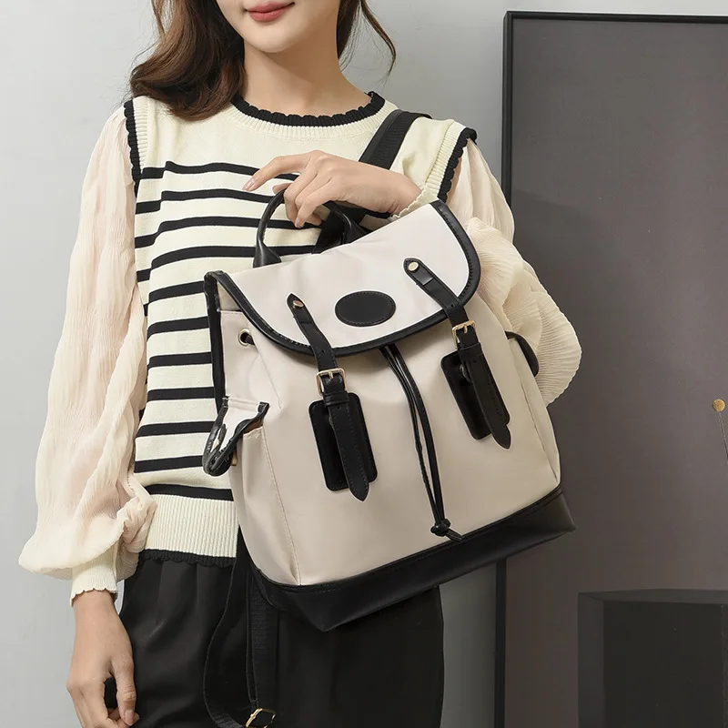 New Women Oxford Cloth Backpack Bag Women's Bag 2023 Fashion Color Contrast Large Capacity Flip Women's Leisure Backpack