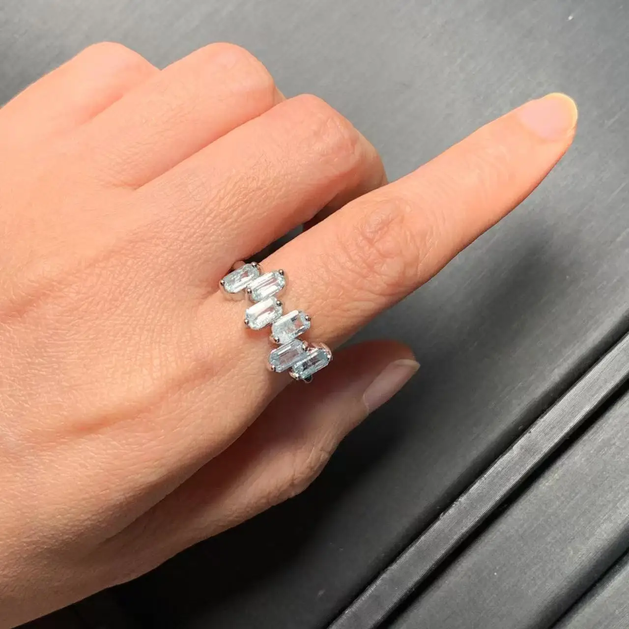 MM Natural Blue Topaz Ring Adjustable Female Ring Jewelry for Women Gift Wholesale High Quality Vintage Fine