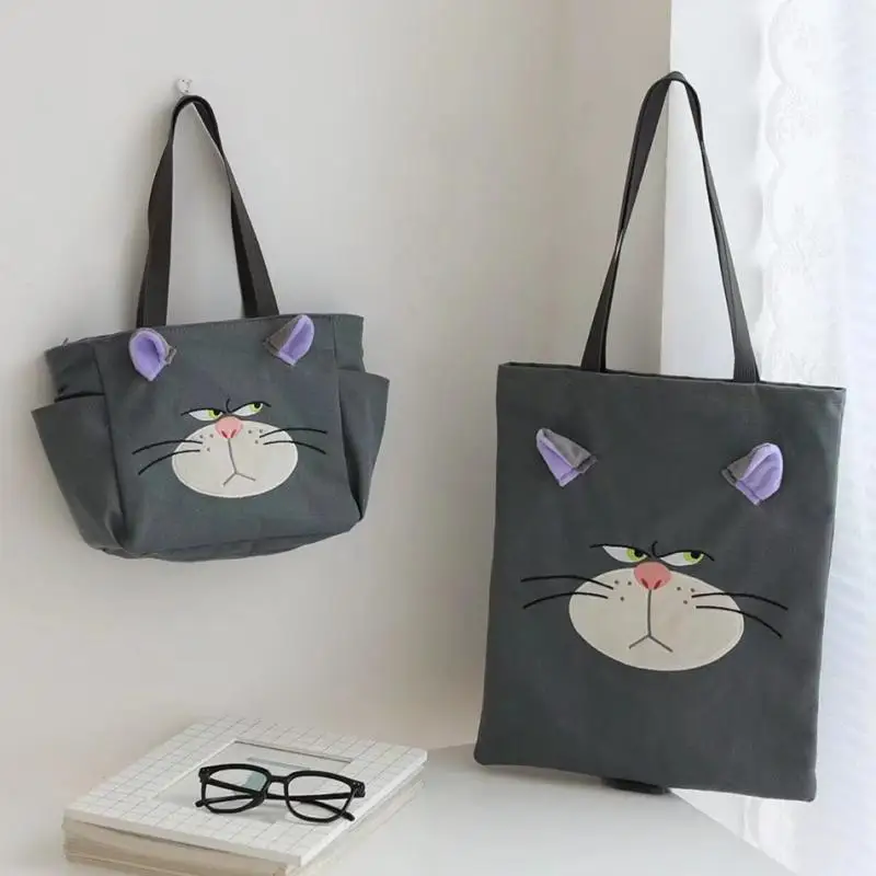 

New Disney Anime Series Cinderellaed Norwegian Forest Cat Lucifered Canvas Bag One Shoulder Portable Tote Bag Baby Boy Girl Gift