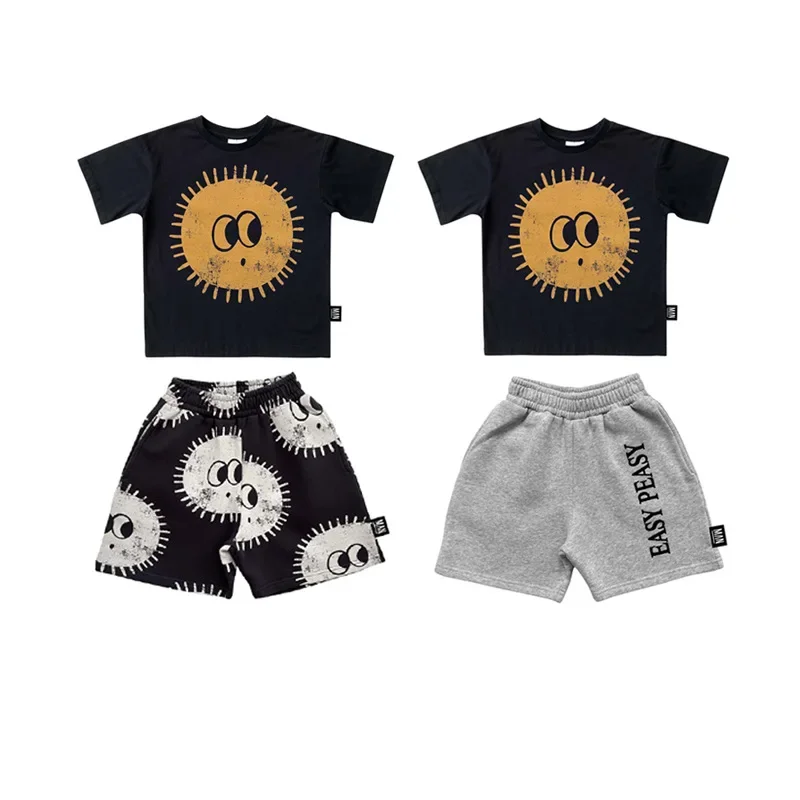 

2024 Summer New LMH Boys Printed T-Shirt Shorts Kids Cotton Short Sleeve T-Shirt Boys Casual Shorts Set