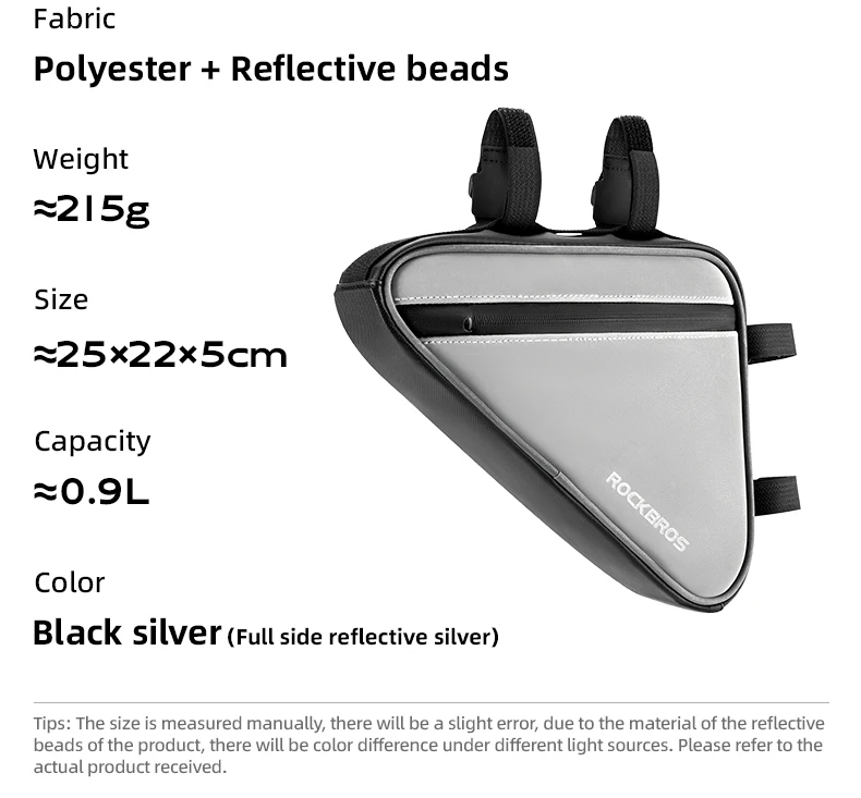 ROCKBROS Reflektierende Fahrradtaschen Oberrohrtasche Dreieckstasche Vorderträgertasche Abnehmbare Mountainbike-/Rennrad-Satteltasche Fahrradausrüstung – Detail 3