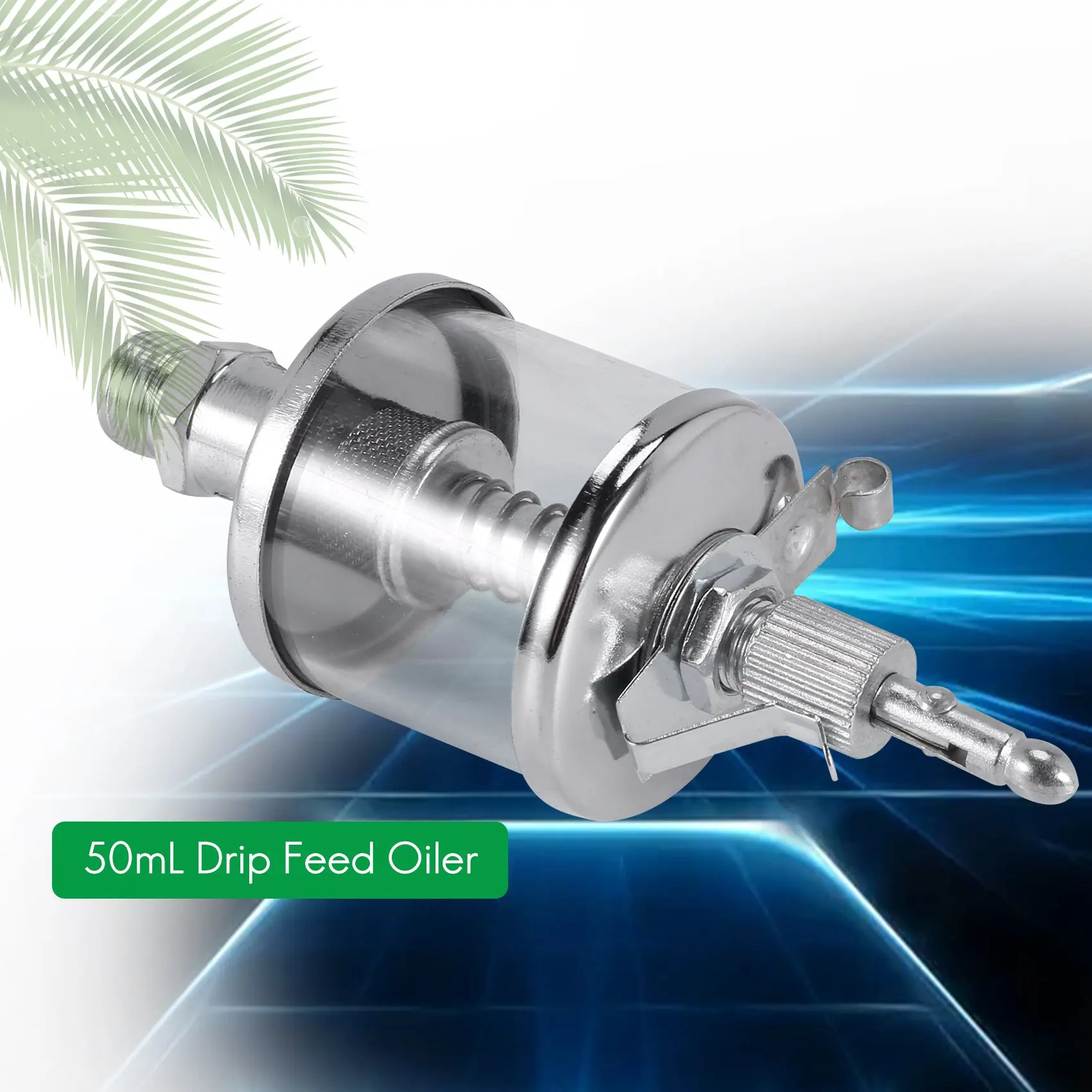 50mL Engine Machine Lubricator Oil Gravity Drip Feed Oiler Clear+Silver