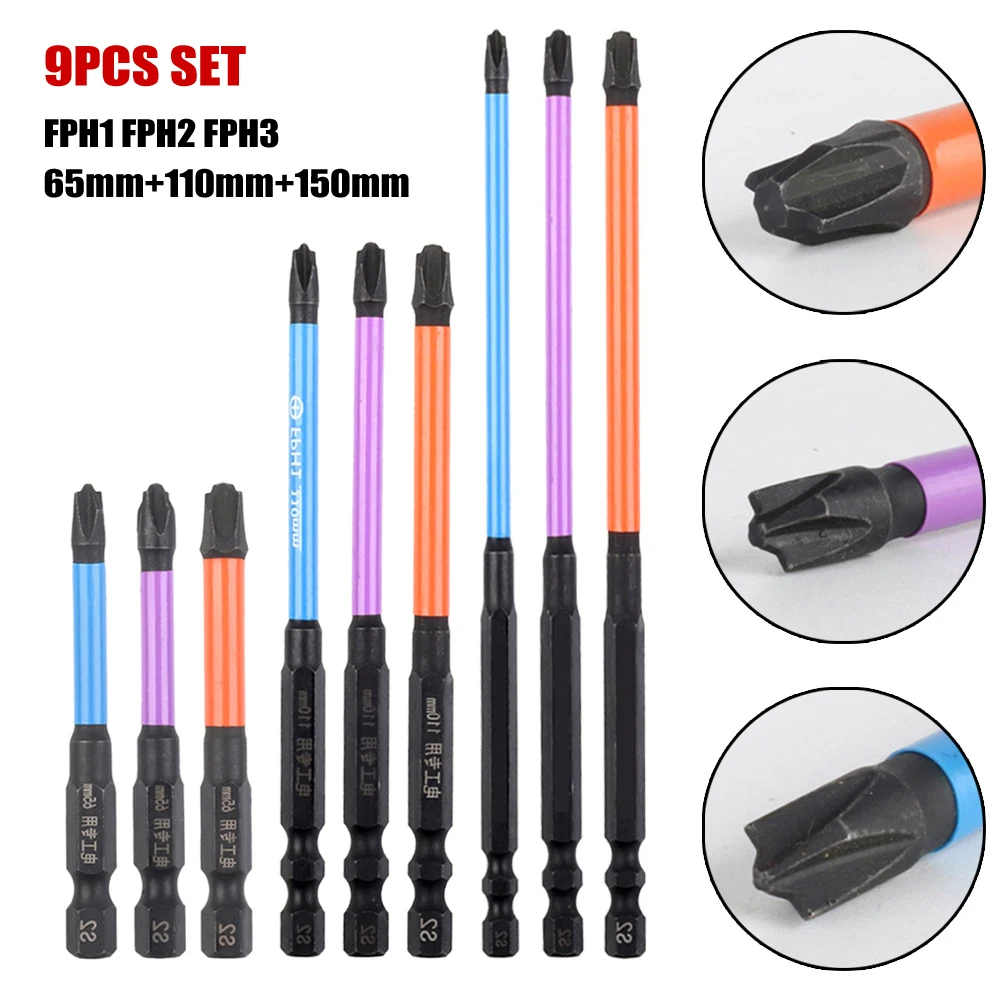 

9 Pcs FPH1 FPH2 FPH3 Magnetic Special Slotted Cross Screwdriver Bit For Electrician Socket Switch 65mm 110mm 150mm Nutdrivers