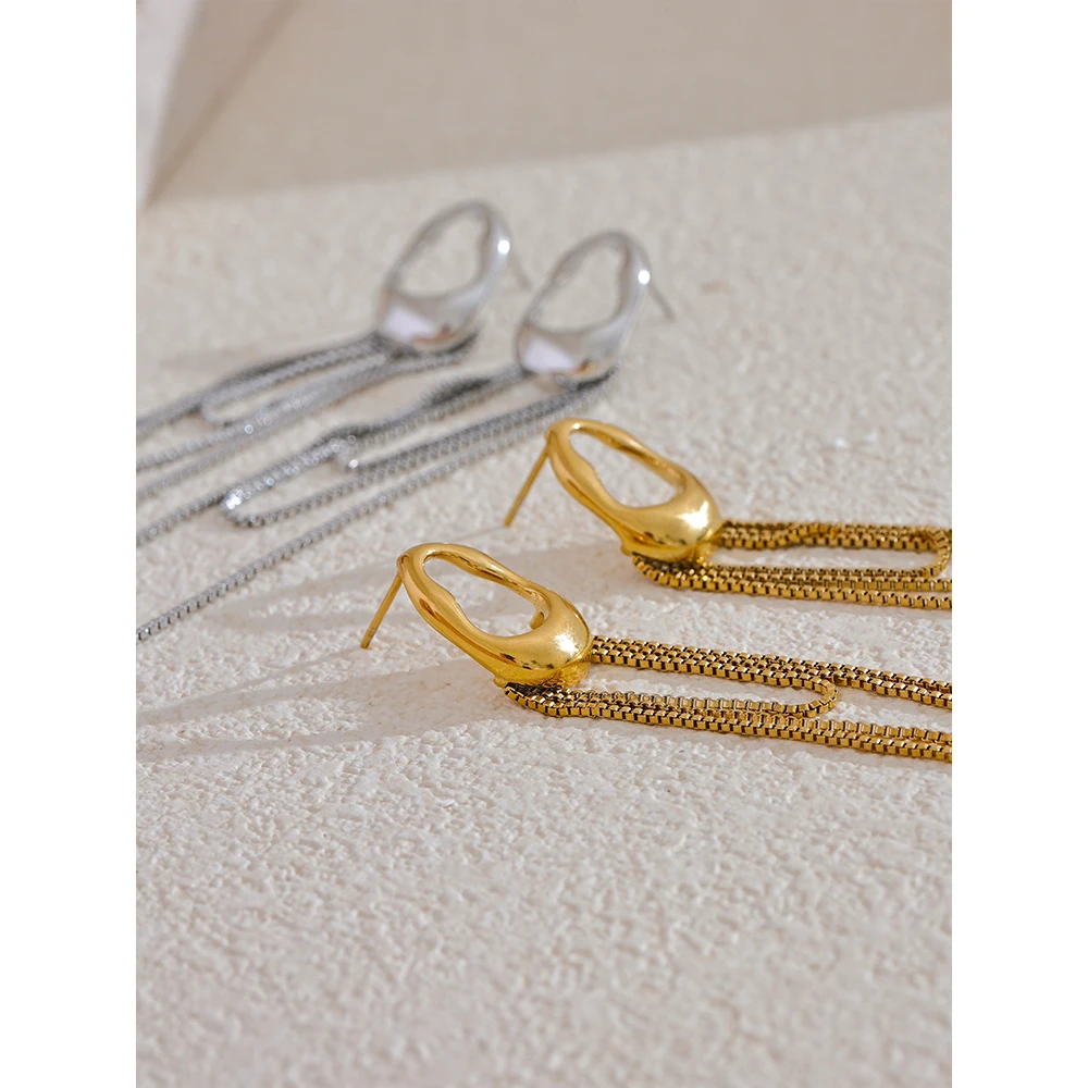 Yhpup Earrings Stainless Steel Geometric Tassel for Women Waterproof