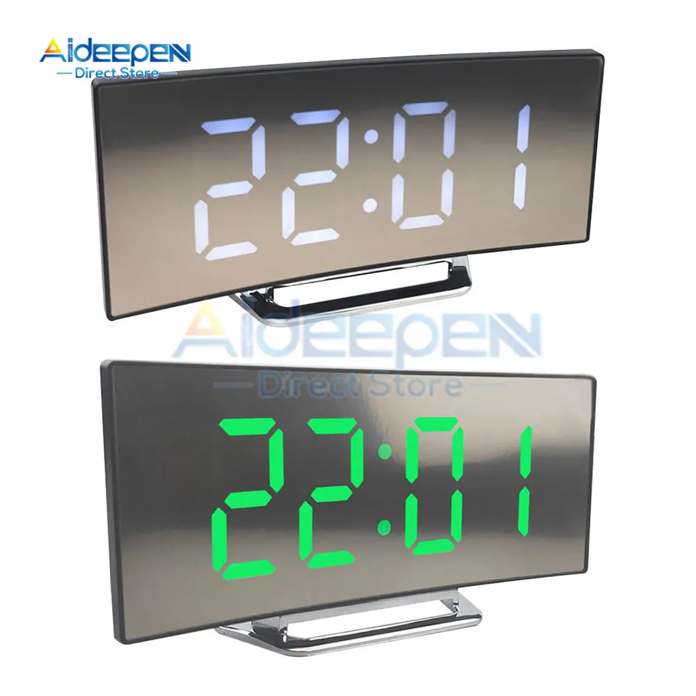 Led Alarm Clock Mirror Curved Screen Digital Alarm Clock With Sleep Temperature For Students Bedroom Living Room Office School 3