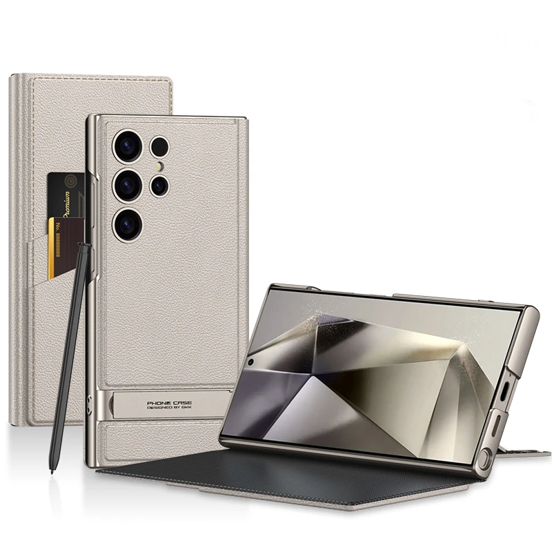 For Samsung Galaxy S25 Ultra Case GKK Shockproof Full Coverage Flip PU Leather Protective Phone Cover with Card Slot
