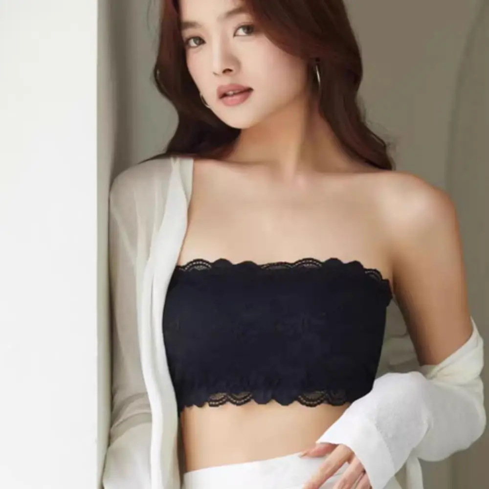 One Piece Seamless Strapless Lace Bustier Bandeau Women's Push Up Bra
