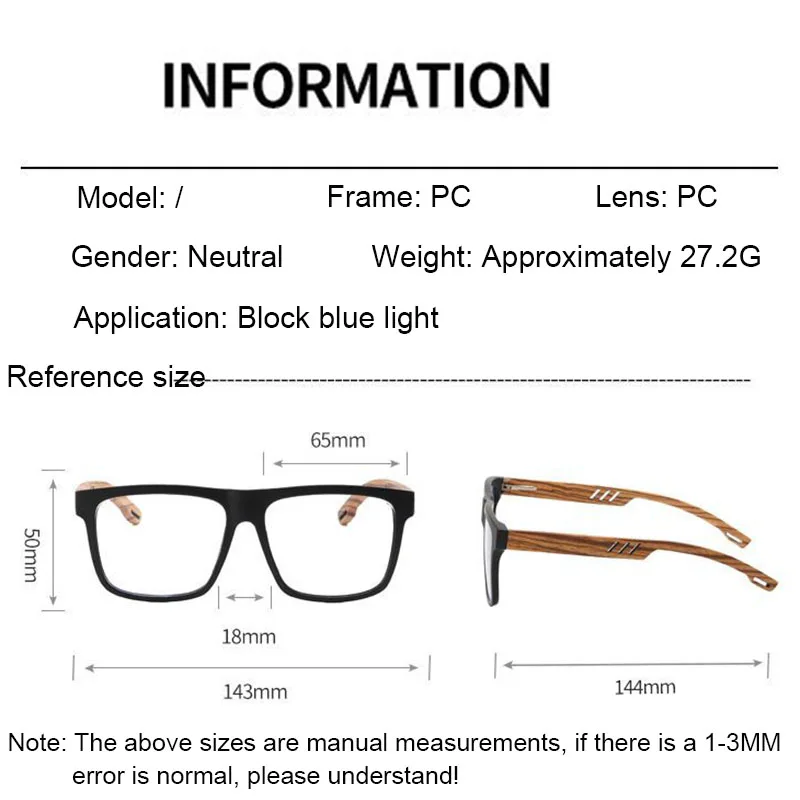 Myopia Glasses Optical Glasses Eyeglasses Frames Eyeglass Frames Wood Grain Flat Leg Myopia Glasses With Wooden Retro Flat Light And Anti Blue Light Frame Can Be Matched For Both Men And Women