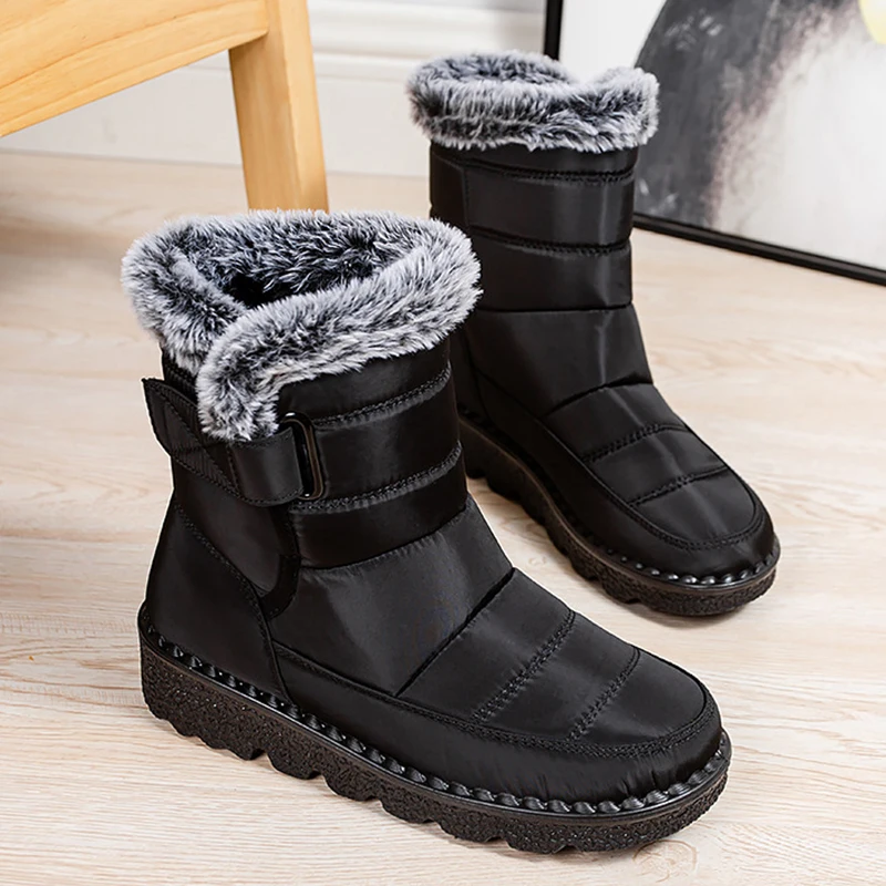 

Водонепроницаемые зимние ботинки для женщин, новинка 2023, Длинные Плюшевые ботинки из искусственного меха, женские ботильоны на платформе, теплая хлопковая обувь для пар