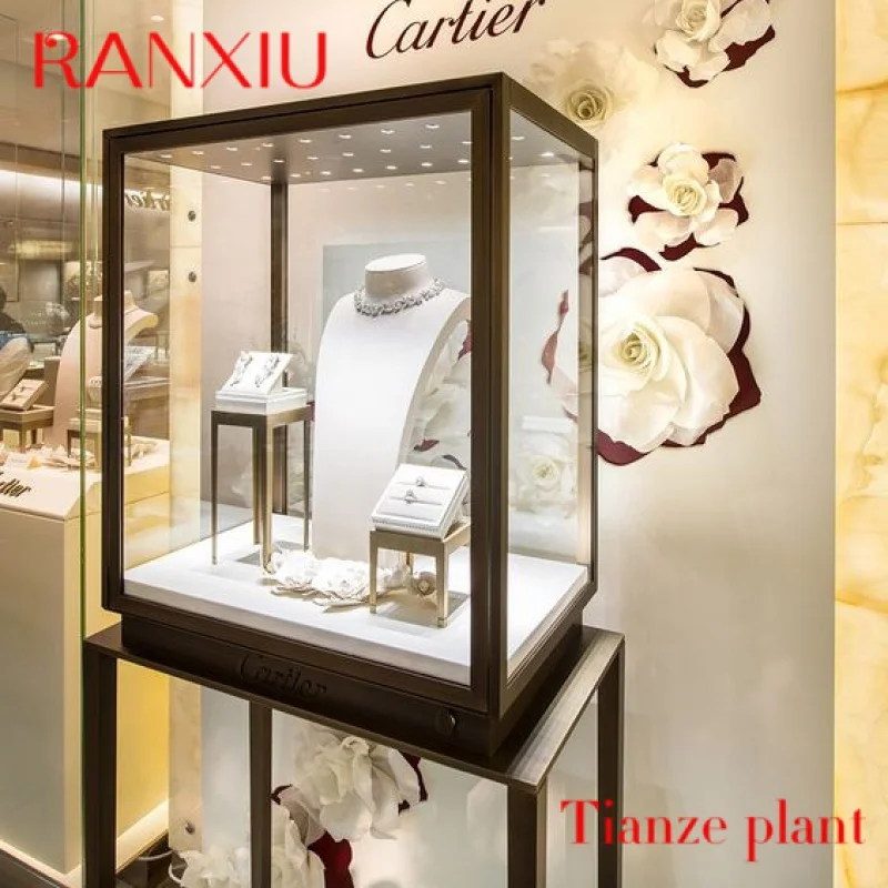 CustomModern Jewellery Showroom Counter Stainless Steel Floor Standing Jewelry Cabinet Jewelry Store Furniture Showcase