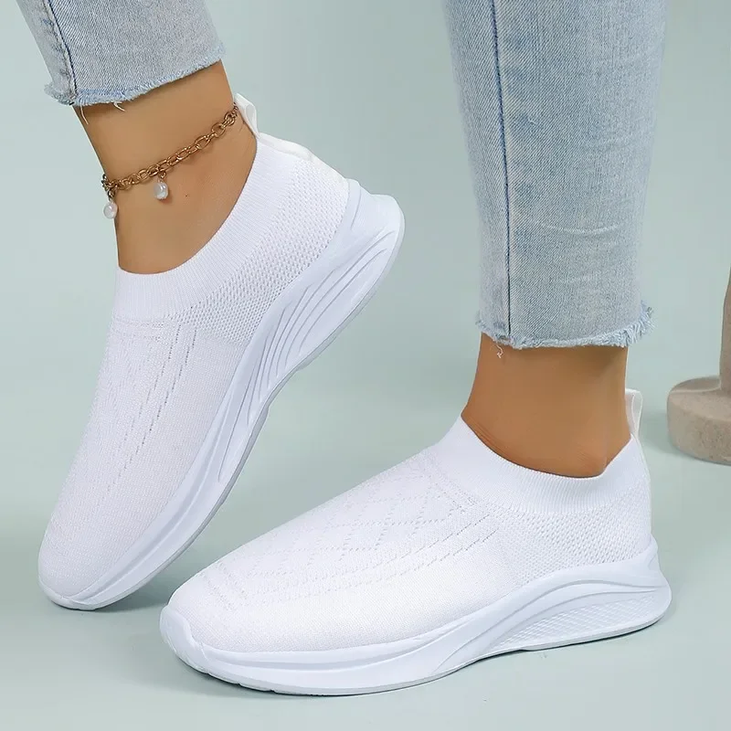 

Women Shoes Knitting Sock Sneakers Spring Summer Slip On Flat Plus Size Loafers Flats Walking krasovki Famela