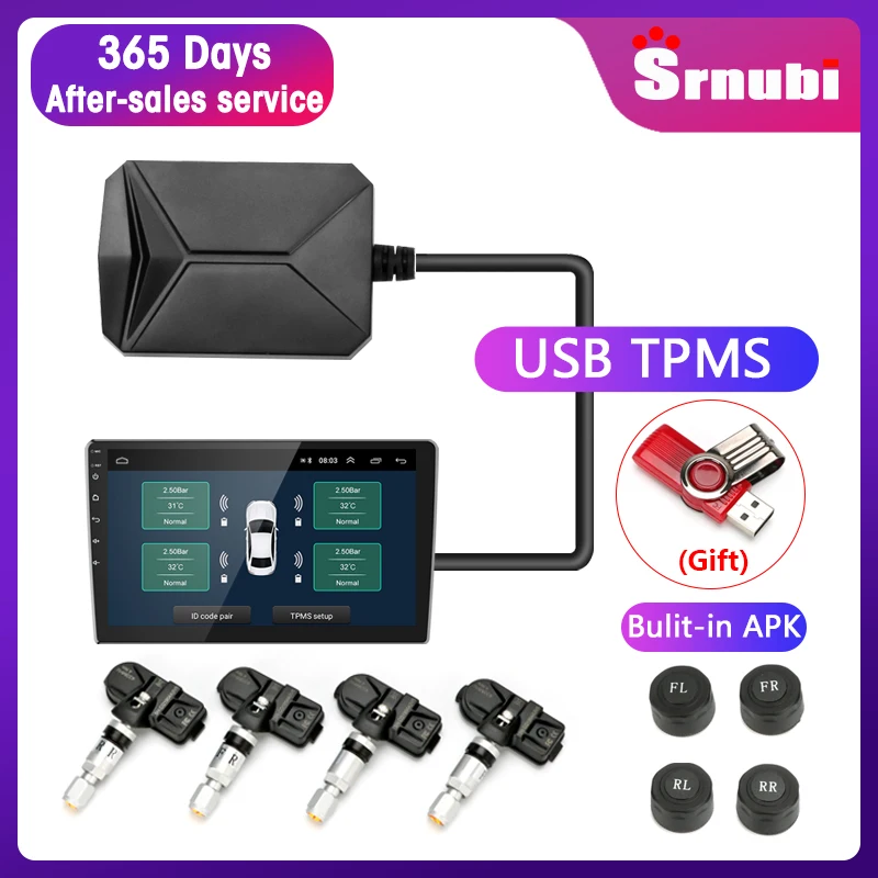 

Srnubi TPMS Android for Car Radio DVD Player Tire Pressure Alarm Monitoring System Spare Tyre Internal External USB Sensor