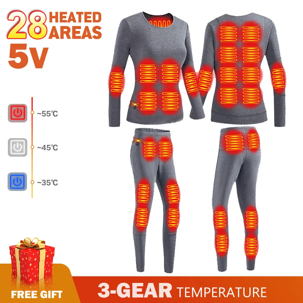 Heated Thermal Underwear Self-heating Jackets USB Electric Heated Ski Clothing Men Women Thermal Underwear Autumn Pants Set