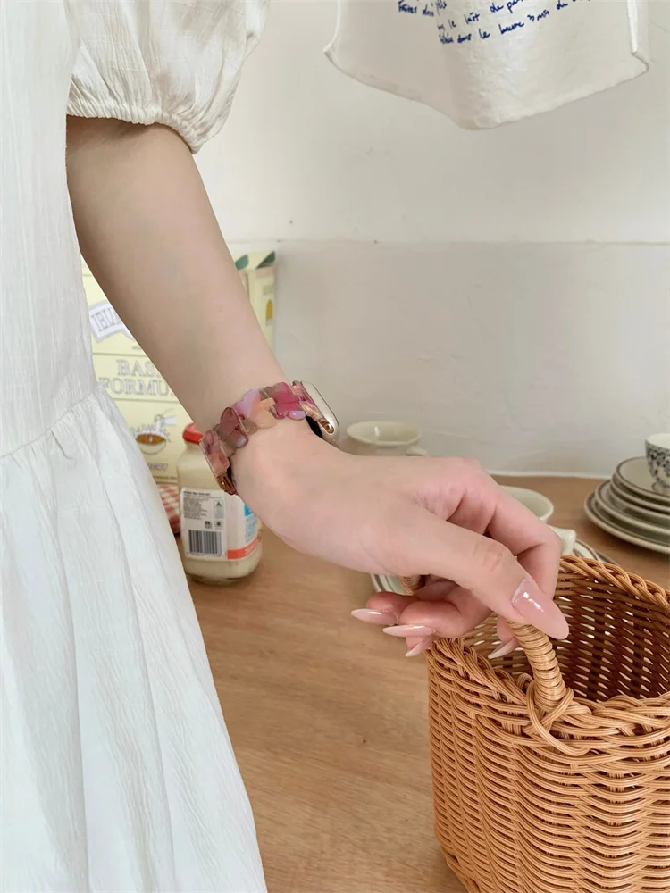 Resin strap For Apple watch 7 45mm 41mm 6 5 4 SE 44mm 40mm Butterfly Shape Women's Bracelet Wristband For iwatch 3 2 42mm 38mm
