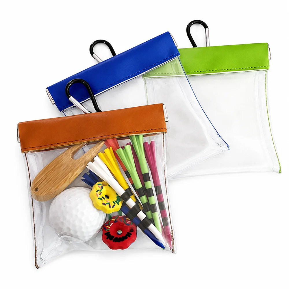 Transparent Golf Accessories Pouch with Auto-Closing Tee Holder and Green Fork