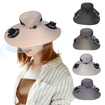 Wide Brim Solar Fan Hat Sun Bucket Hat UV Protection Fishing Hat with 2 Removable Fan Summer Hat for Outdoor Summer Camping 1