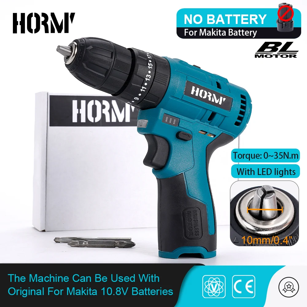 Hormy Brushless Electric Hammer Drill 2-Speed 3 in 1 Electric Impact Drill Screwdriver Woodworking Tool For Makita 10.8V Battery 12v cordless impact electric drill hammer mini screwdriver two speed wireless hand driver wrench power tool for bosch battery