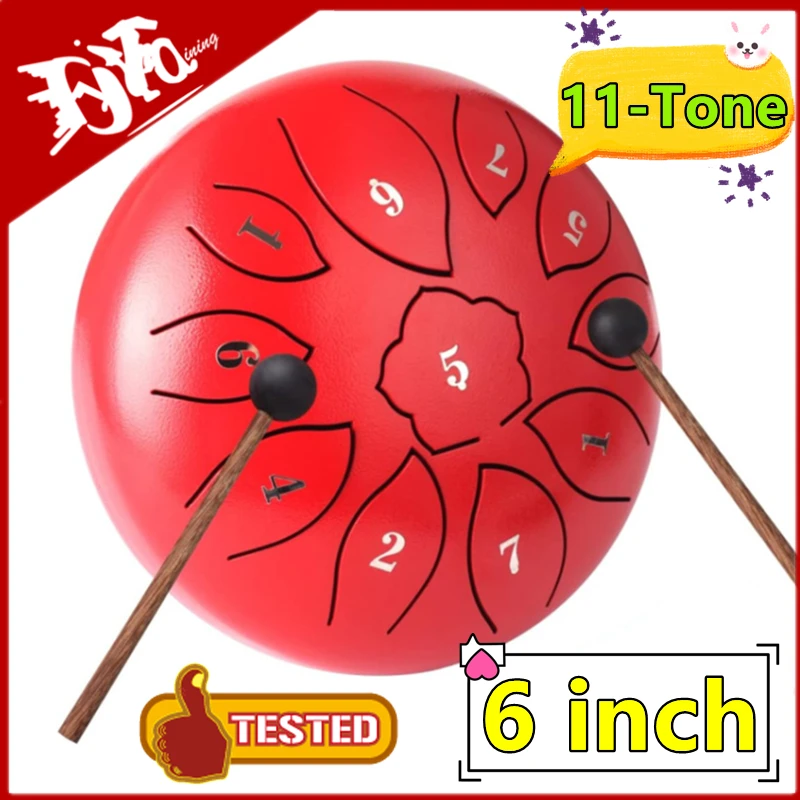 

6 Inch 11-Tone Steel Tongue Drum Hand Pan Drums with Drumsticks Percussion Instruments Musical Instruments Drums Music Drum Gift