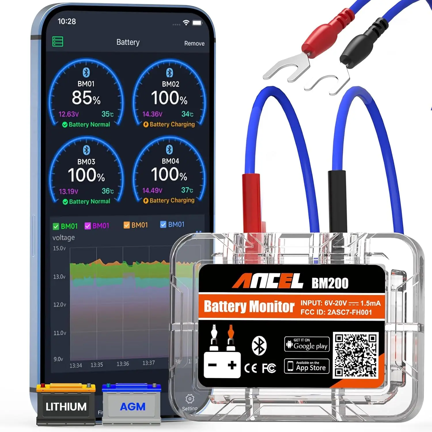 12V Car Battery Tester with Bluetooth, Voltage History & Alarm for Vehicle Monitoring