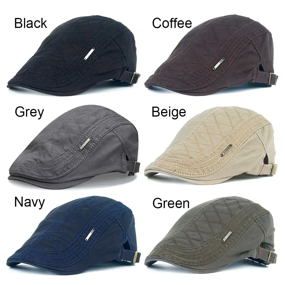 Cotton Ivy Flat Cap Newsboy Adjustable Beret Cabbie Gatsby Driving Hat Retro Men