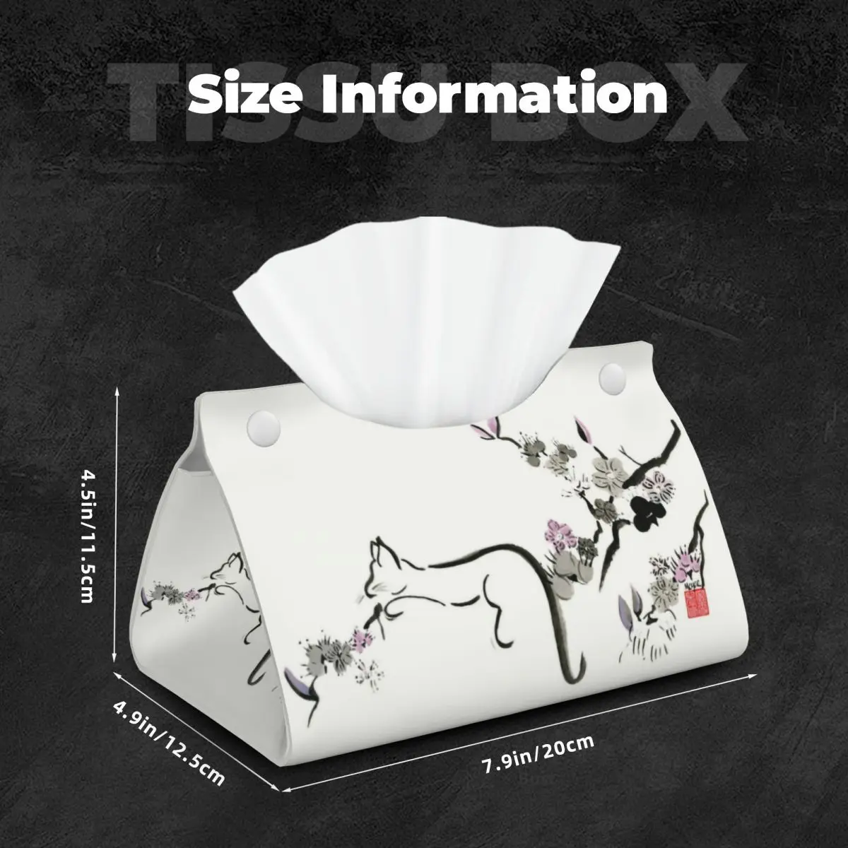 Custom Cat In Cherry Blossom Tree Tissue Box Holder Rectangular Kitten PU Leather Facial Tissue Box Cover for Car Home 5