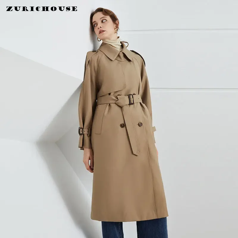 

Casual Classic Long Women's Trench Coat Autumn Winter 2024 New Simple Solid Double Breasted Lace-up Windbreaker Abrigos Mujer