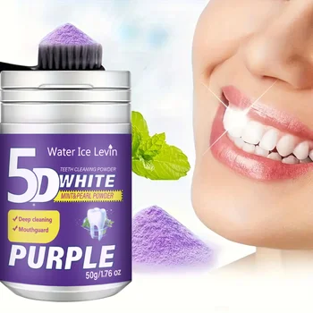Polvere per Pulizia e Sbiancamento Quotidiano dei Denti 5D White, Formula alla Menta e Perla, Rimuove le Macchie Superficiali, Ripristina un Sorriso Bianco Brillante, 50g
