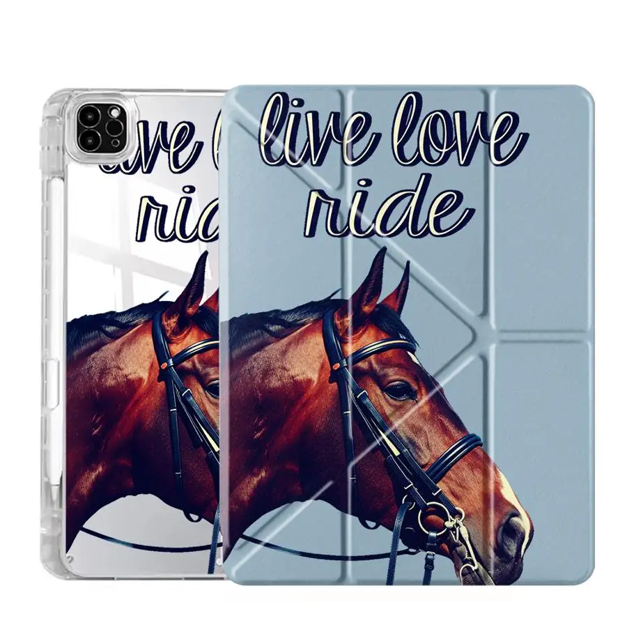 Premium Y-Fold Tablet Case with Horse Design and Holder Feature