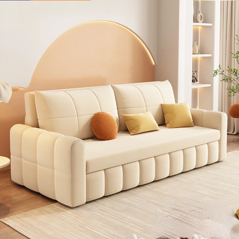 

Фланелевый кремовый складной многофункциональный двухфункциональный маленький диван-кровать в скандинавском стиле на три человека