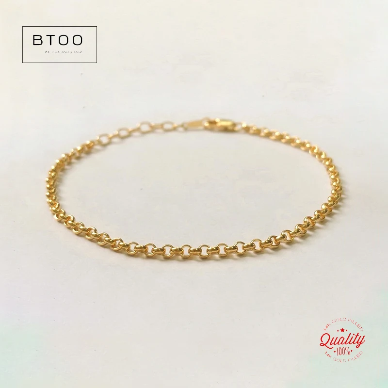 14K Gold gefülltes 2,5 mm Rolo-Kettenarmband, wasserdichtes, zierliches Armband, nicht anlaufendes Armband, hypoallergenes Schmuckzubehör – Detail 11
