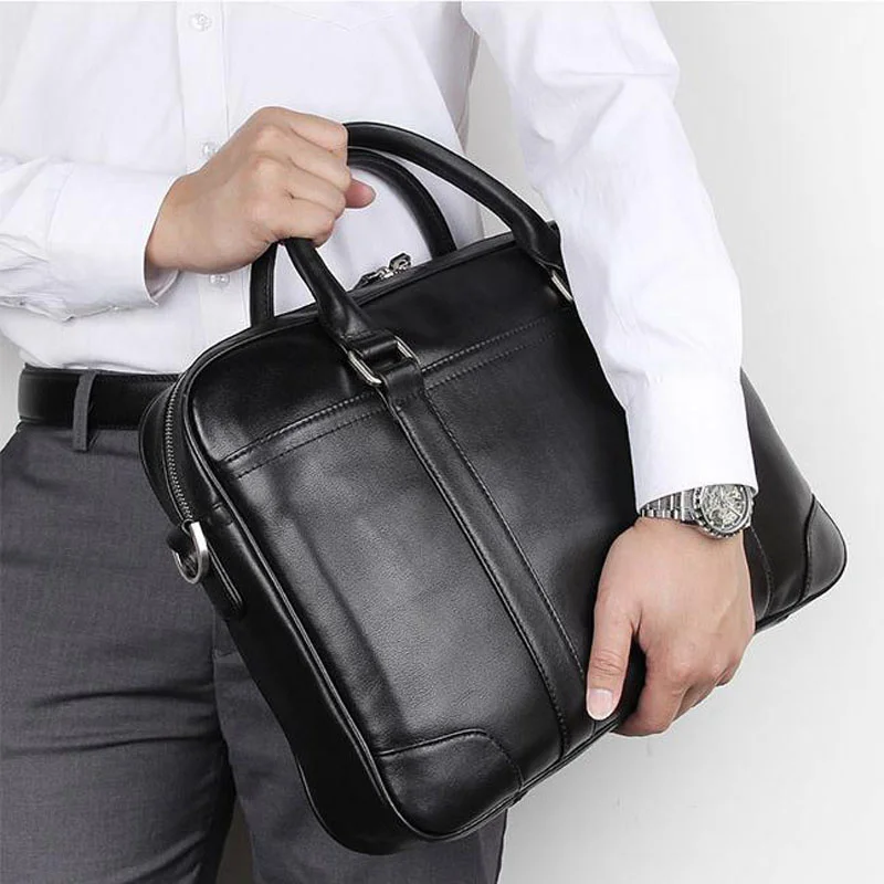 OYIXINGER 100% Genuine Leather Men Portfolio Briefcase For 15.6