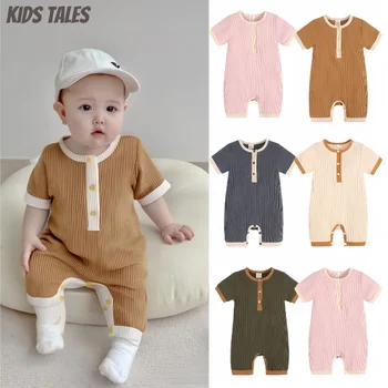 0-24M Baby Rompers Custom Ribbed Cotton Short Sleeve Jumpsuit Summer Bodysuit Clothes Newborn Boys Girls Onesie Casual Pajamas